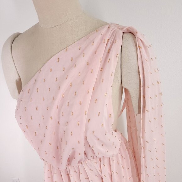 Michael Costello x Revolve Vella Gown Medium Draped Shoulder Overlay Chiffon - Picture 13 of 16